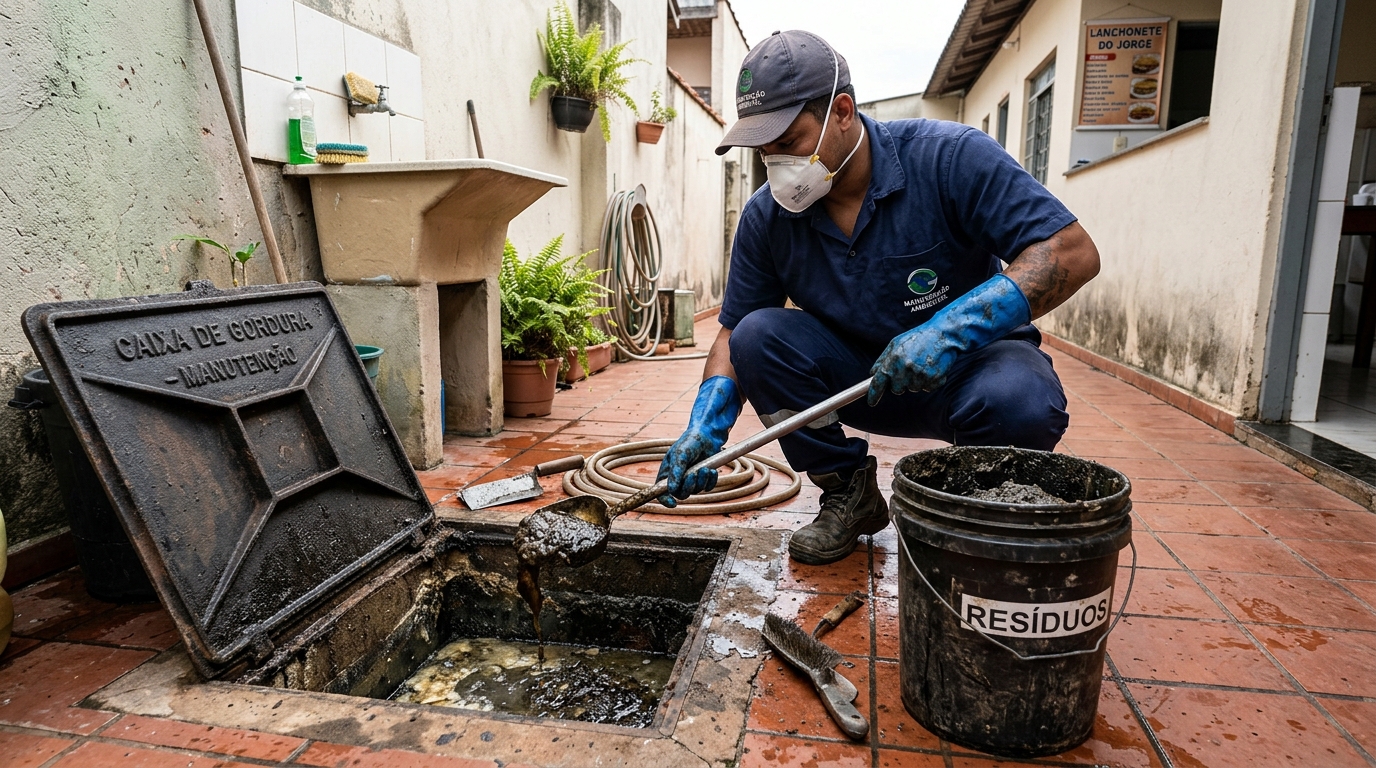 Remoção de resíduos da caixa de gordura em Boa Vista‑RR